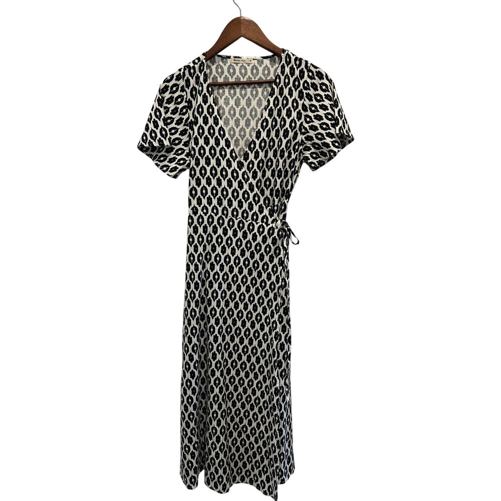Marine Layer Black and White Printed Wrap Midi Dress - Picture 2 of 9